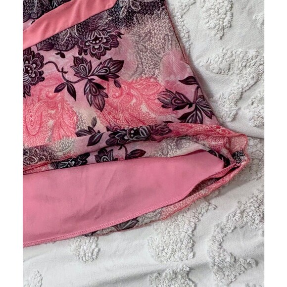 Y2K Era Pink/Black Floral Flutter Sleeve Empire Waist Women's Top-size XL - Picture 5 of 5